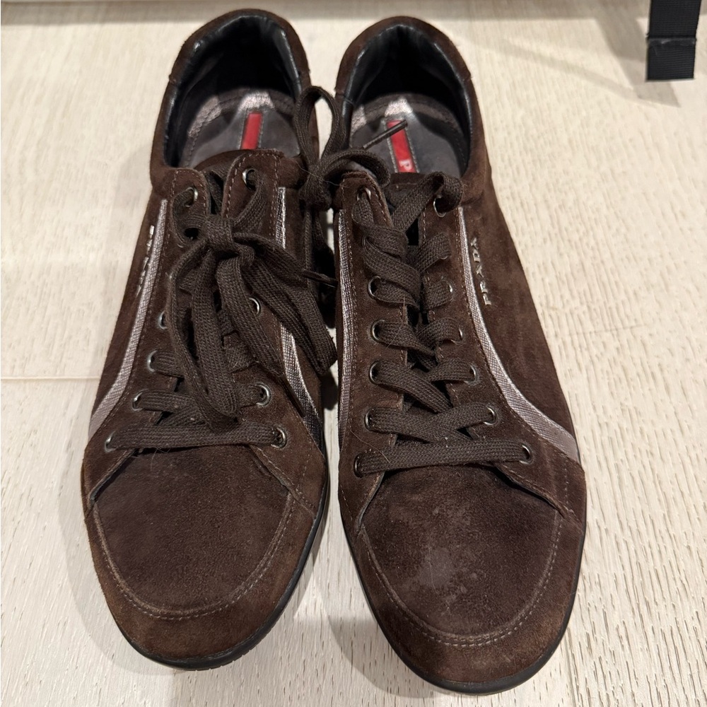 Prada Women's Dark Brown Suede Sneakers - Picture 2 of 6